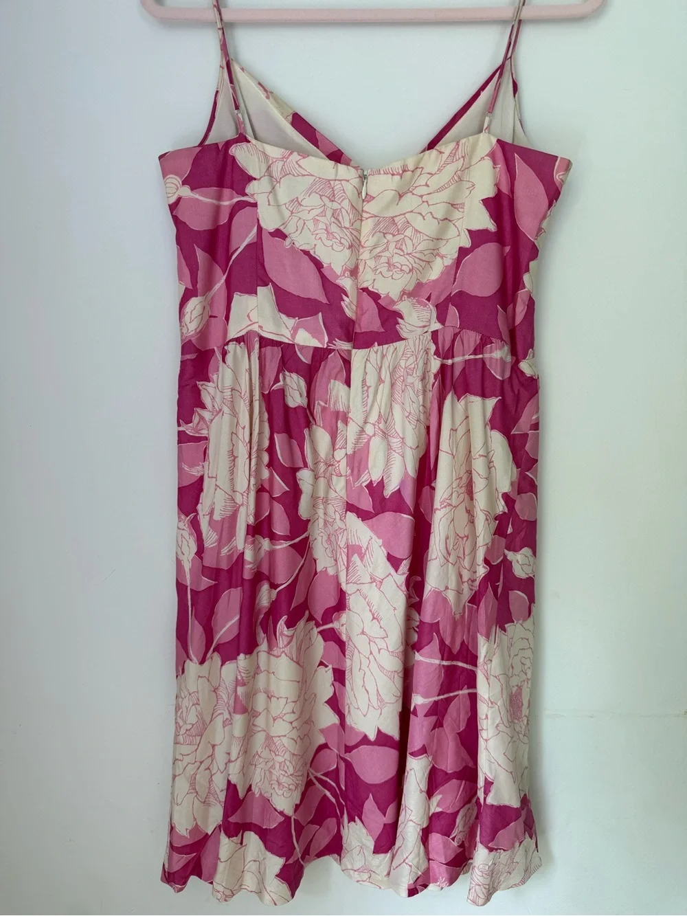Trina Turk Silk Floral Dress Pink Cream Size 10 Made USA - Picture 4 of 7